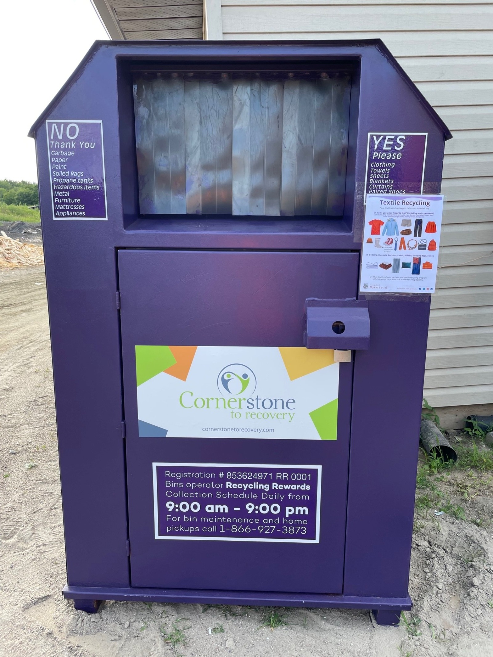Photo of purple textile recycling bin