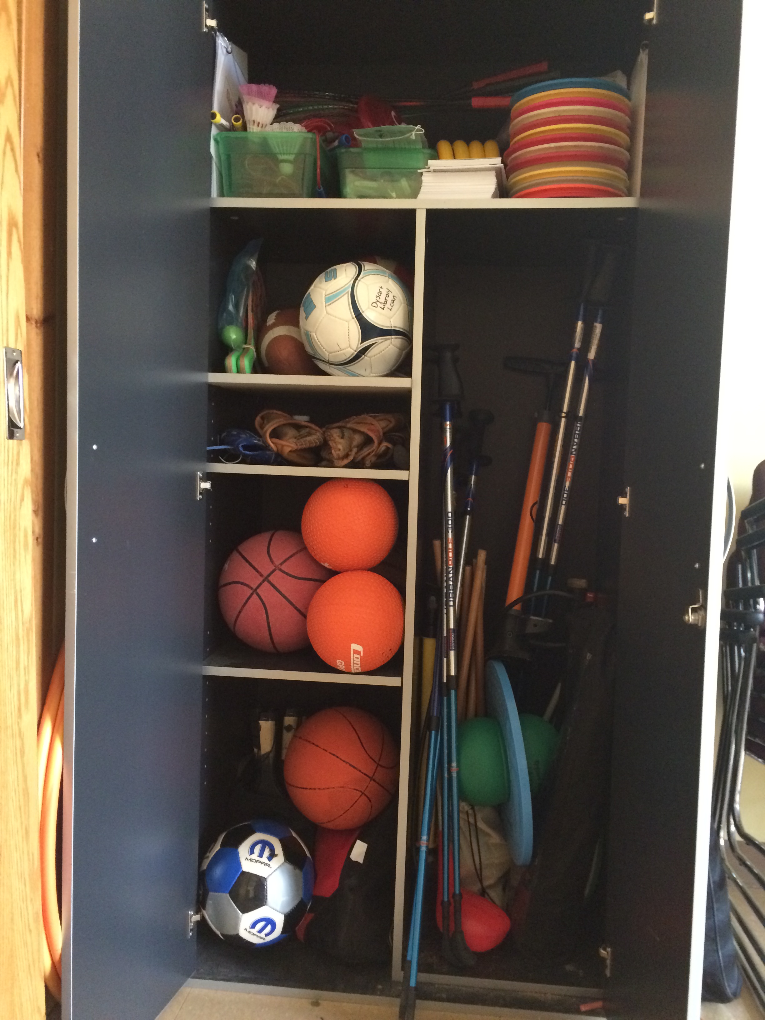 Equipment inside the loan cupboard.