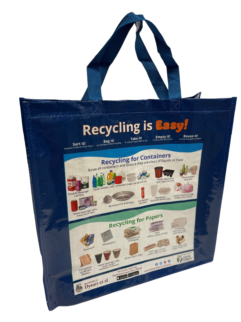 Photo of Dysart's reusable recycling bag
